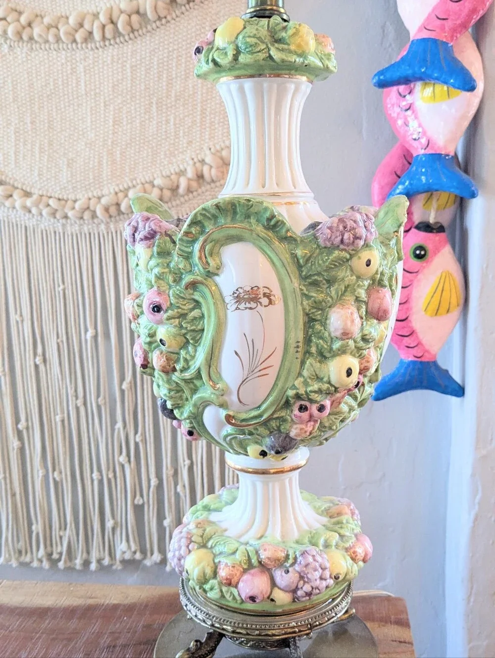 Vintage Capodimonte Style Italian Floral Ceramic Lamp - Large 34